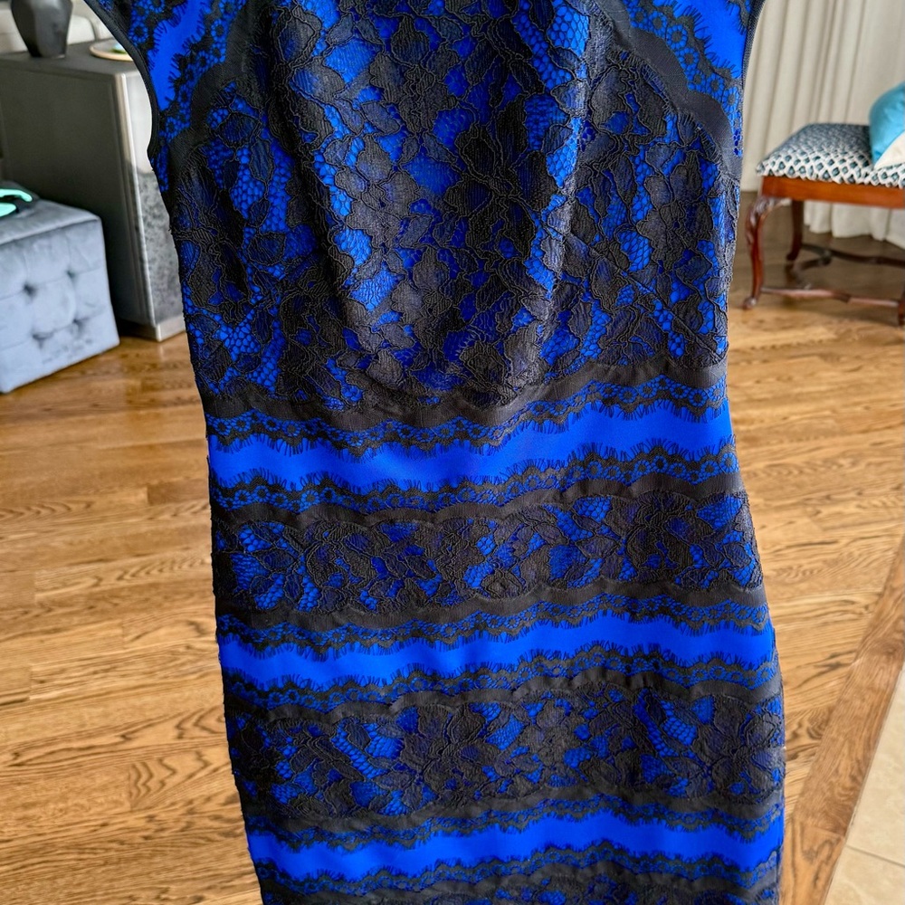 Tadashi Shoji Blue & Black Lace Sheath Dress